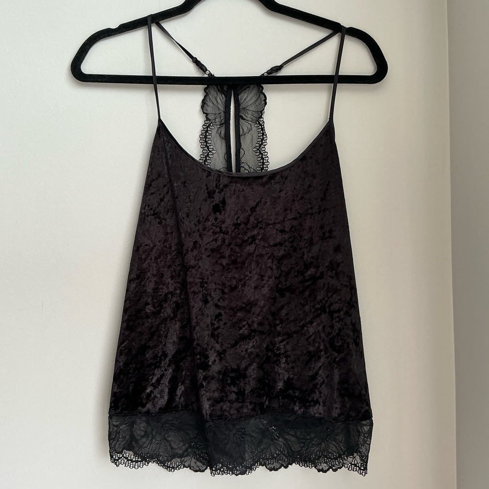 APT. 9 Black Crushed Velvet Lace Trim Camisole Tank Racerback Y2K Women’s M